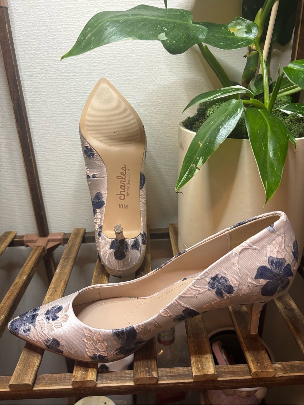 Charles by Charles David Blush Pink Pumps with Navy Floral Print